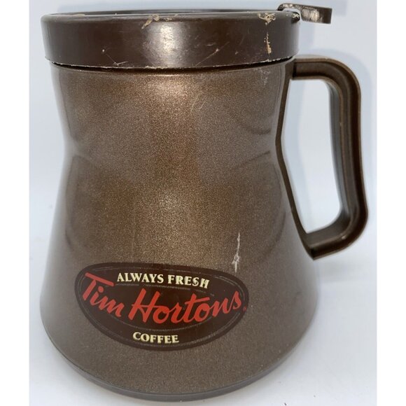 Tim Hortons Wide Base Insulated Travel Mug No Spill Slip Tip Aladdin Thermos - Picture 1 of 12